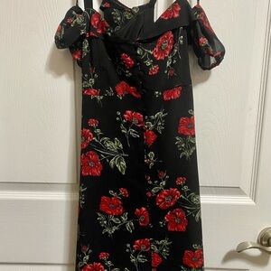 Floral Black and Red Women's Dress